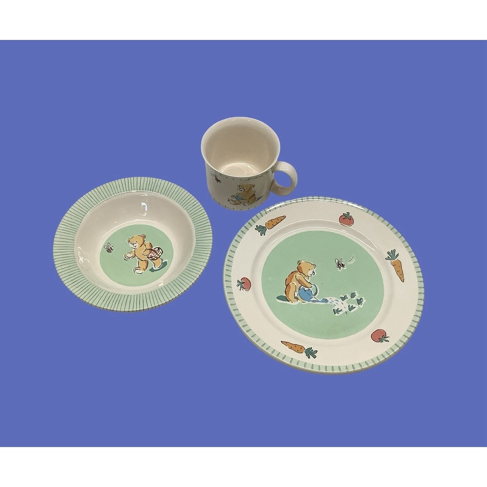 Baby Ceramic Dish Set IKEA Childs Plate Bowl & Cup Set Teddy Bear Theme Dishes